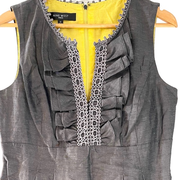 ❤️ Nine West Gunmetal Ruffle Front Sheath Dress - Picture 3 of 9